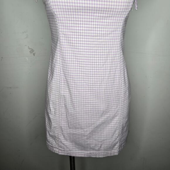 ALL IN FAVOR Gingham Print Sleeveless Smocked Mini Dress Purple & White Size M - Picture 4 of 11